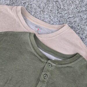 RedHead Mens 3XL Green Tan Waffle Knit Long Sleeve Henley Shirt Bundle 2pk